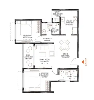 Godrej MSR 2 BHK 1202 Square feet Apartment floor plan by Godrej Properties located at Shettigere, Devanahalli, Bangalore
