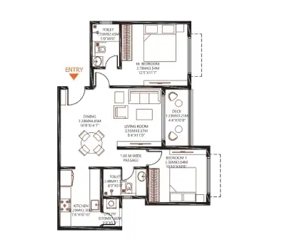Godrej MSR 2 BHK 1240 Square feet Apartment floor plan by Godrej Properties located at Shettigere, Devanahalli, Bangalore
