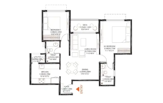 Godrej MSR 2 BHK 1247 Square feet Apartment floor plan by Godrej Properties located at Shettigere, Devanahalli, Bangalore