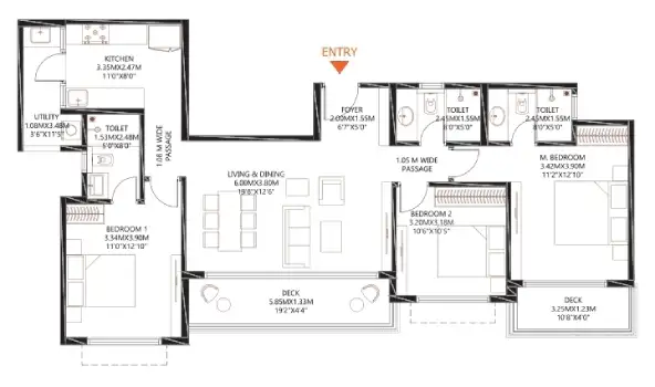 Godrej MSR 3 BHK with 3 Toilets 1867 Square feet Apartment floor plan by Godrej Properties located at Shettigere, Devanahalli, Bangalore